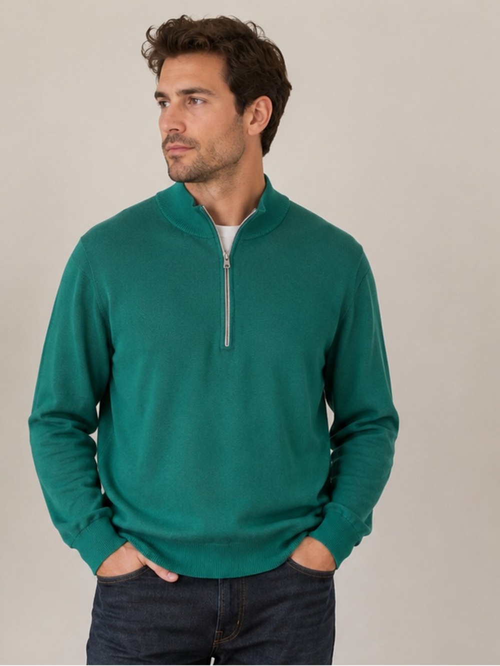 NWOT Paul‎ Fredrick Quarter Zip Mock Neck Sweater 3XL Supima Cotton Green Casual
